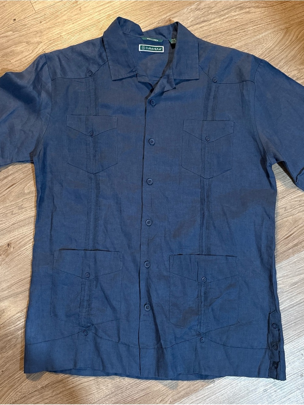 Cubavera Men's Blue Short Sleeve 100% Linen Shirt Size M Button Up